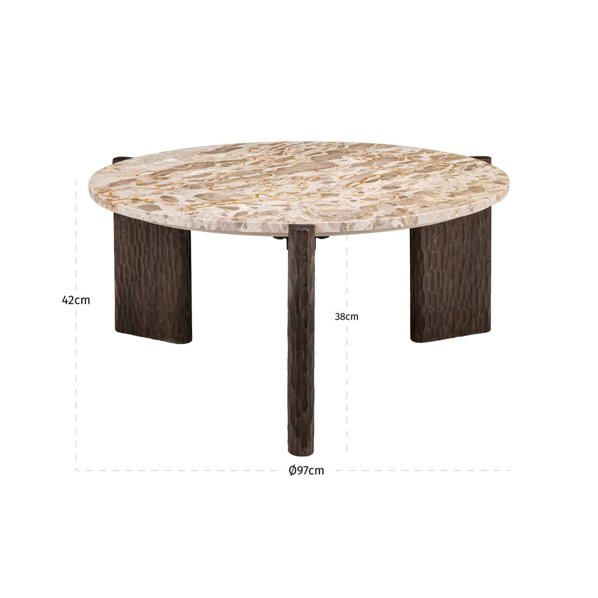 Măsuță de cafea Kato, natural – desen tehnic cu dimensiuni