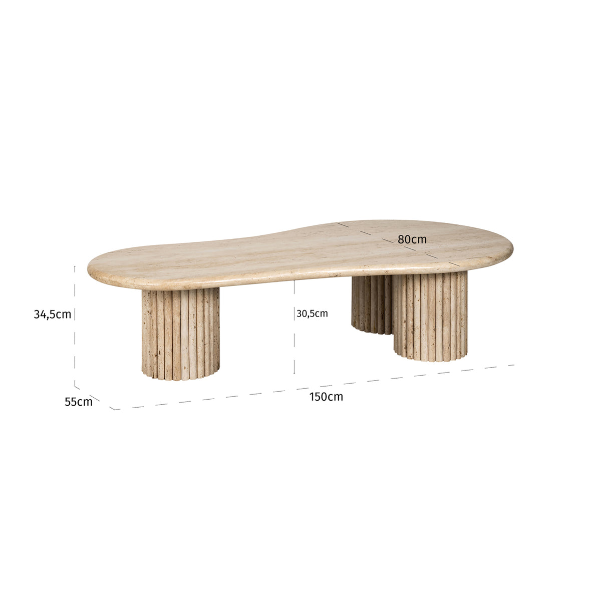 Măsuță de cafea La Cantera, bej – desen tehnic cu dimensiuni