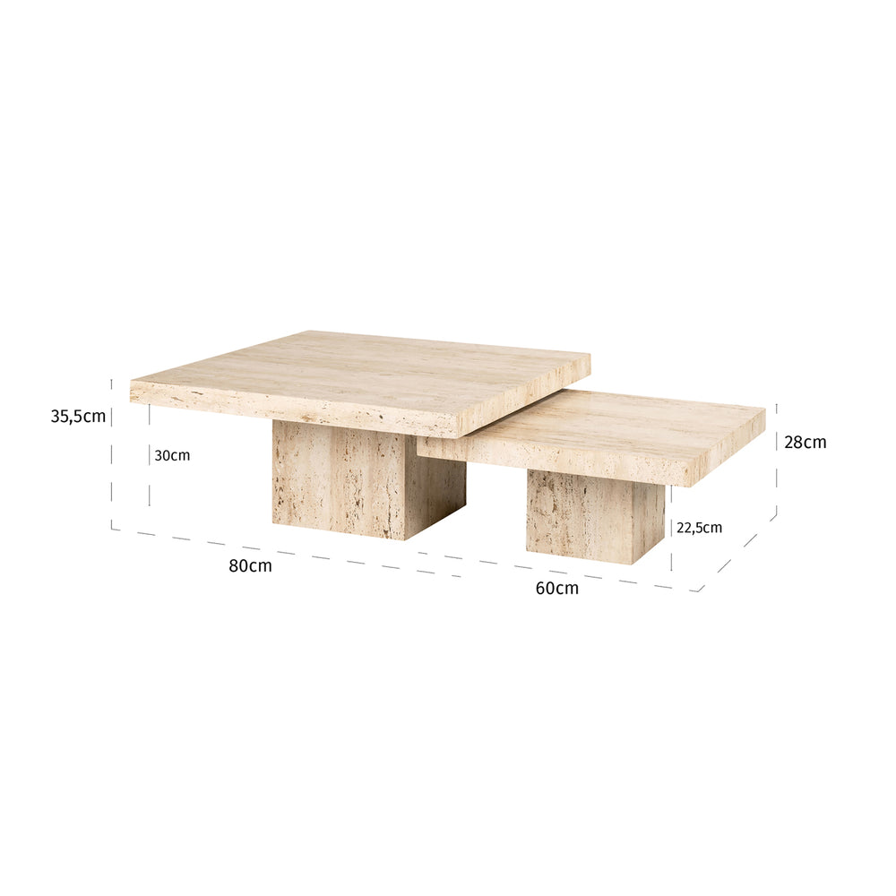 Măsuță de cafea La Cantera, bej (set de 2) – desen tehnic cu dimensiuni