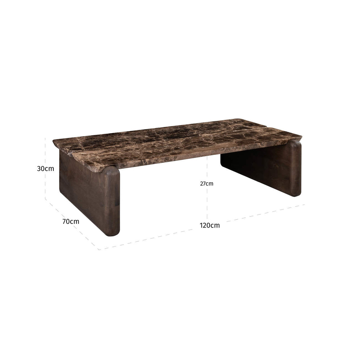 Măsuță de cafea Lagrasse, maro închis – desen tehnic cu dimensiuni
