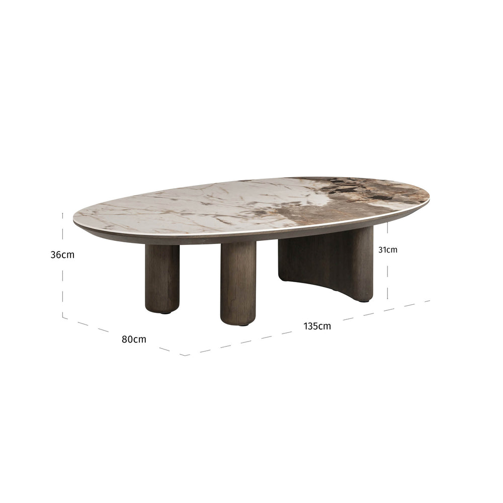 Măsuță de cafea Langford, maro, L. 80 x l. 135 x Î. 37 cm – desen tehnic cu dimensiuni