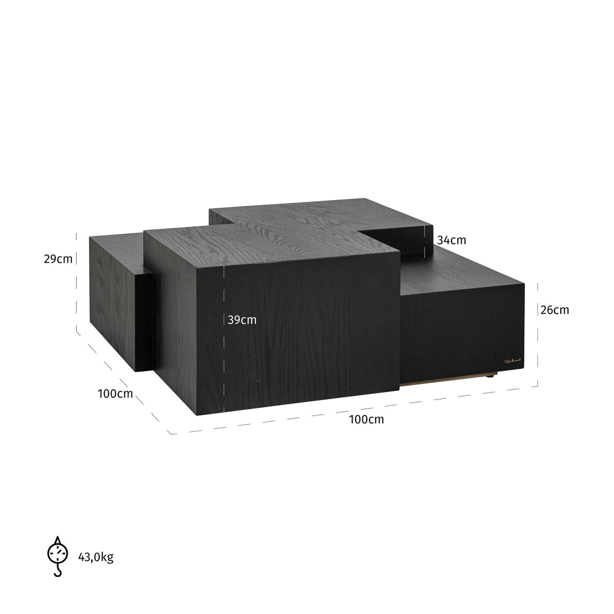 Măsuță de cafea Lennox, dark coffee – desen tehnic cu dimensiuni