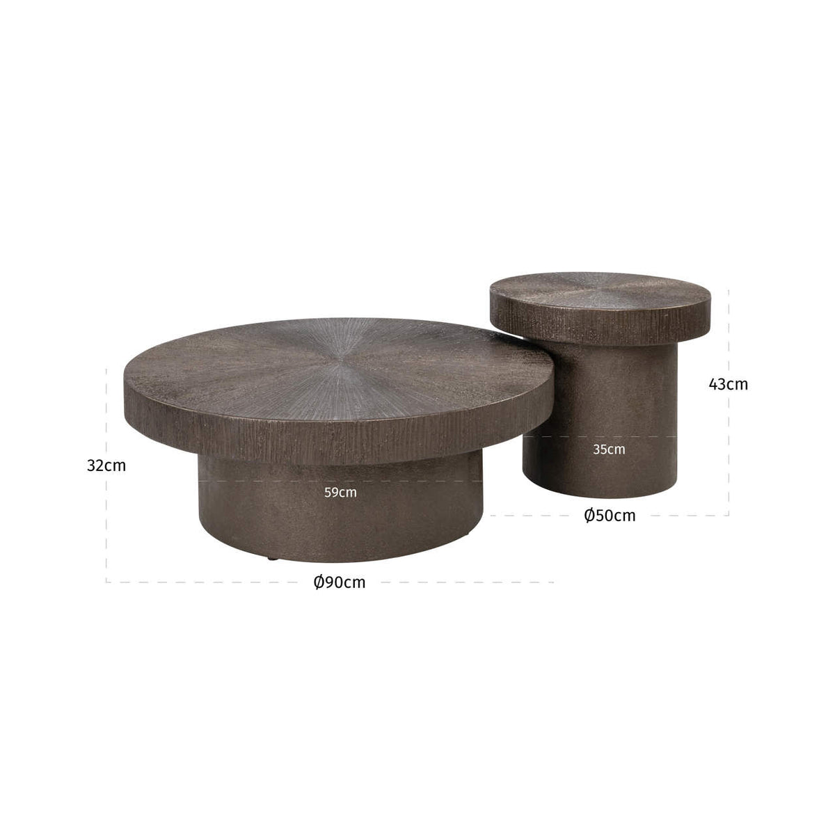 Măsuță de cafea Lindo, Brunzae (set de 2) – desen tehnic cu dimensiuni