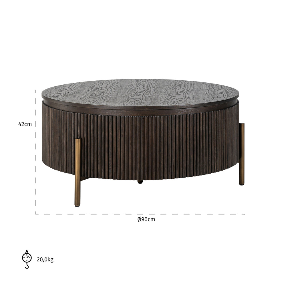Măsuță de cafea Luxor, maro, Ø 95 cm – desen tehnic cu dimensiuni