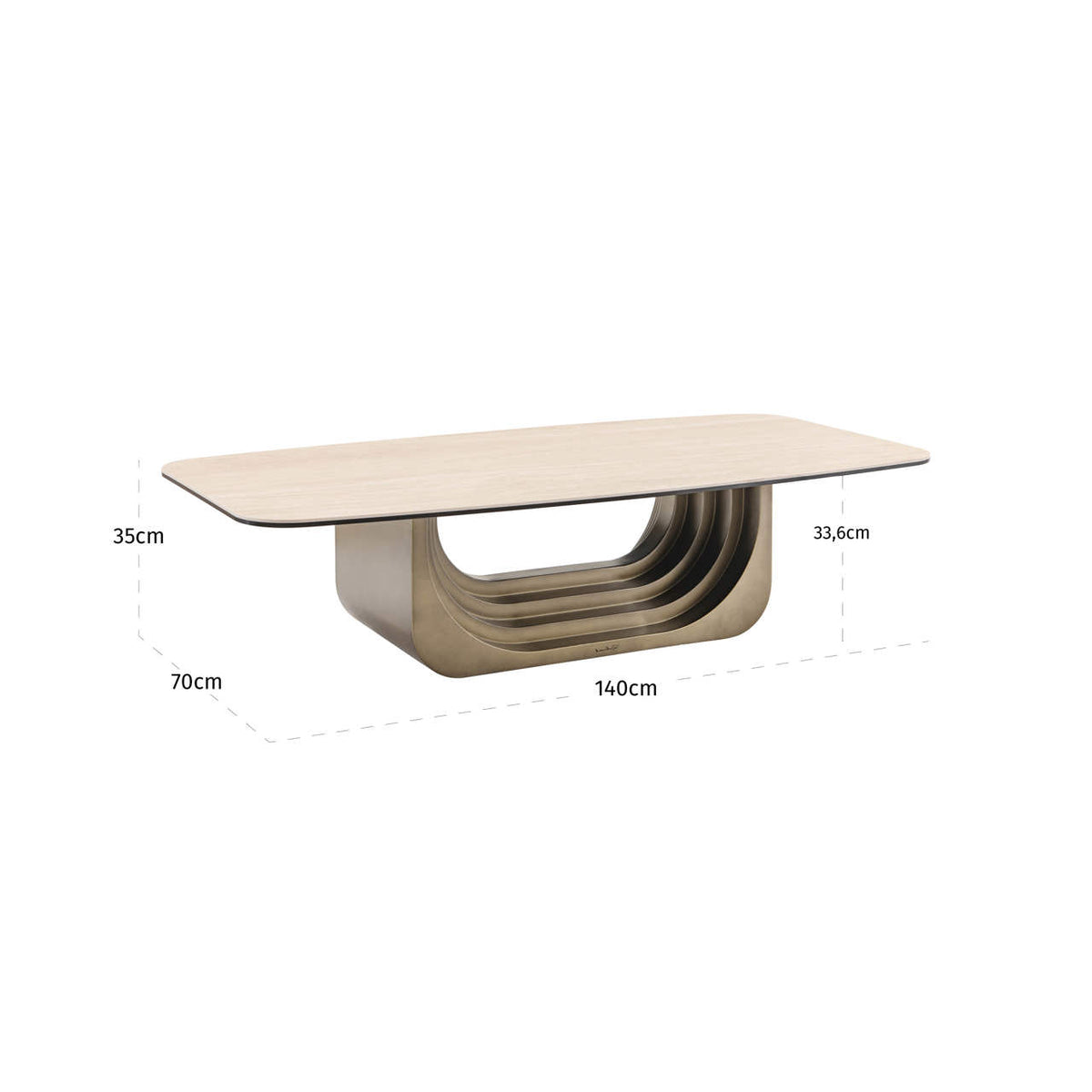 Măsuță de cafea Maxfield, bej – desen tehnic cu dimensiuni