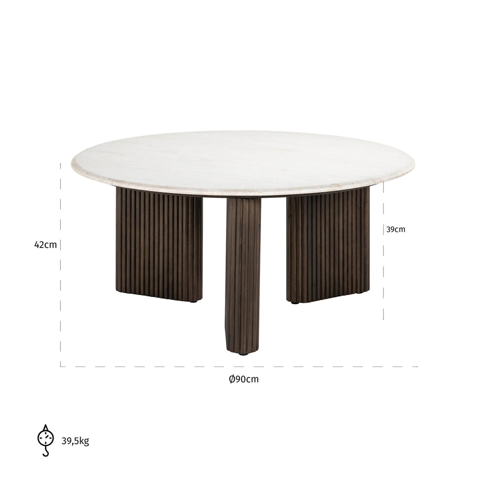 Măsuță de cafea Mayfield, maro, Ø 90 cm – desen tehnic cu dimensiuni
