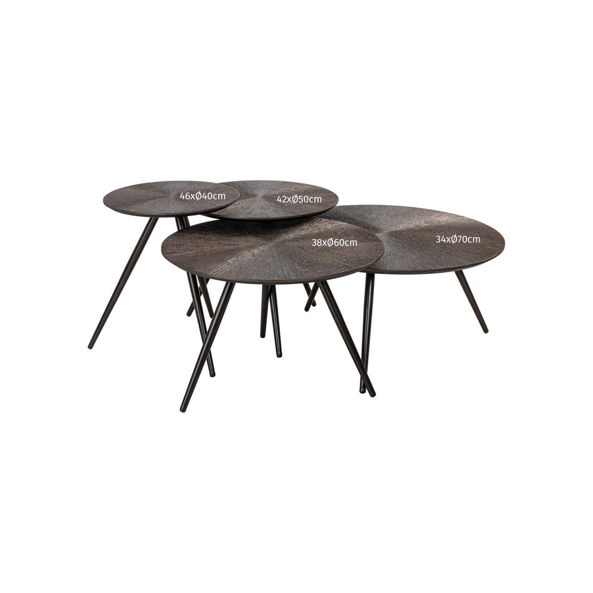 Măsuță de cafea Quadra, Brunzae (set de 4) – desen tehnic cu dimensiuni