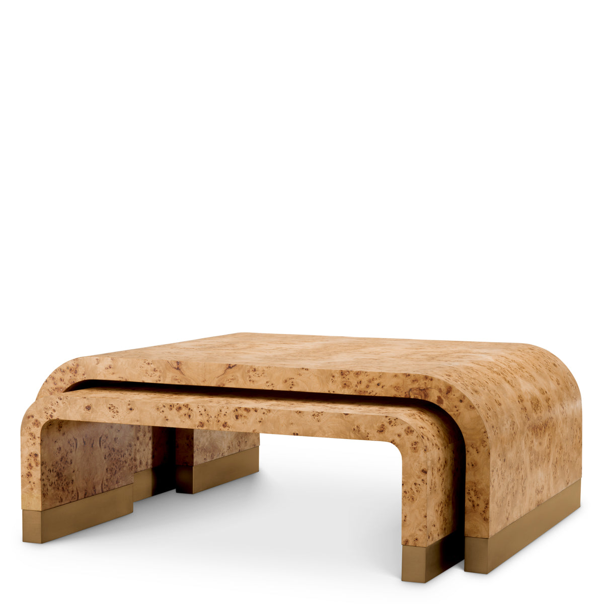 Măsuță de cafea Quinton, furnir mappa burl maro deschis, set de 3