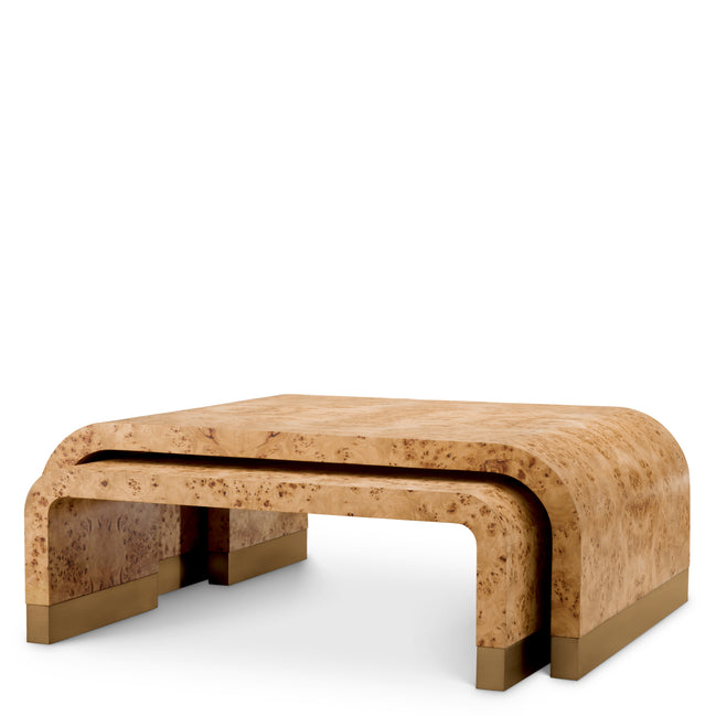 Măsuță de cafea Quinton, furnir mappa burl maro deschis, set de 3