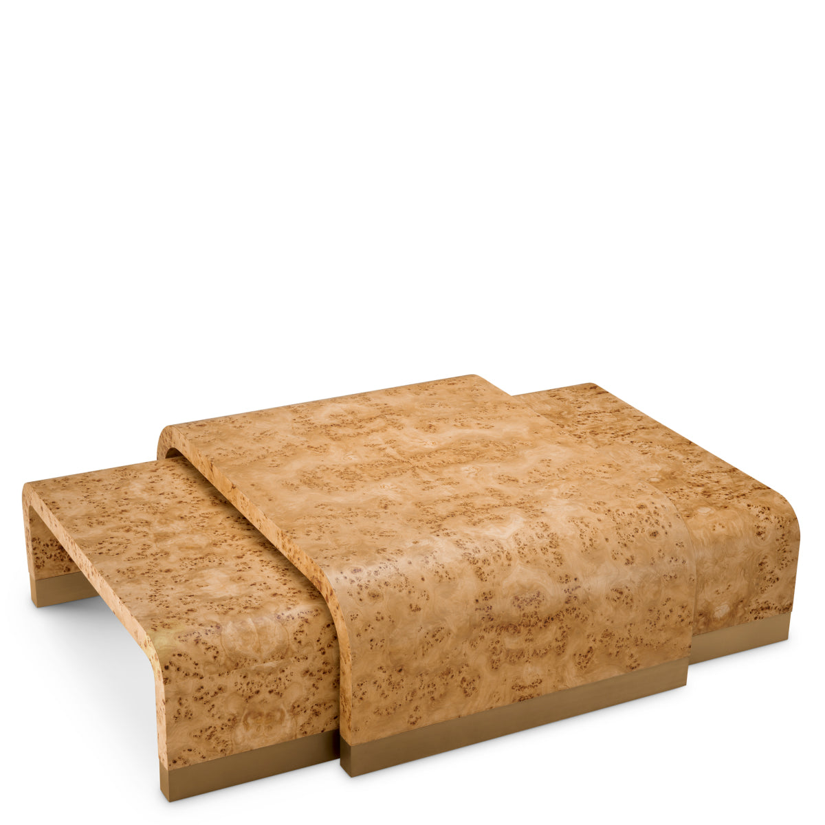 Măsuță de cafea Quinton, furnir mappa burl maro deschis, set de 3