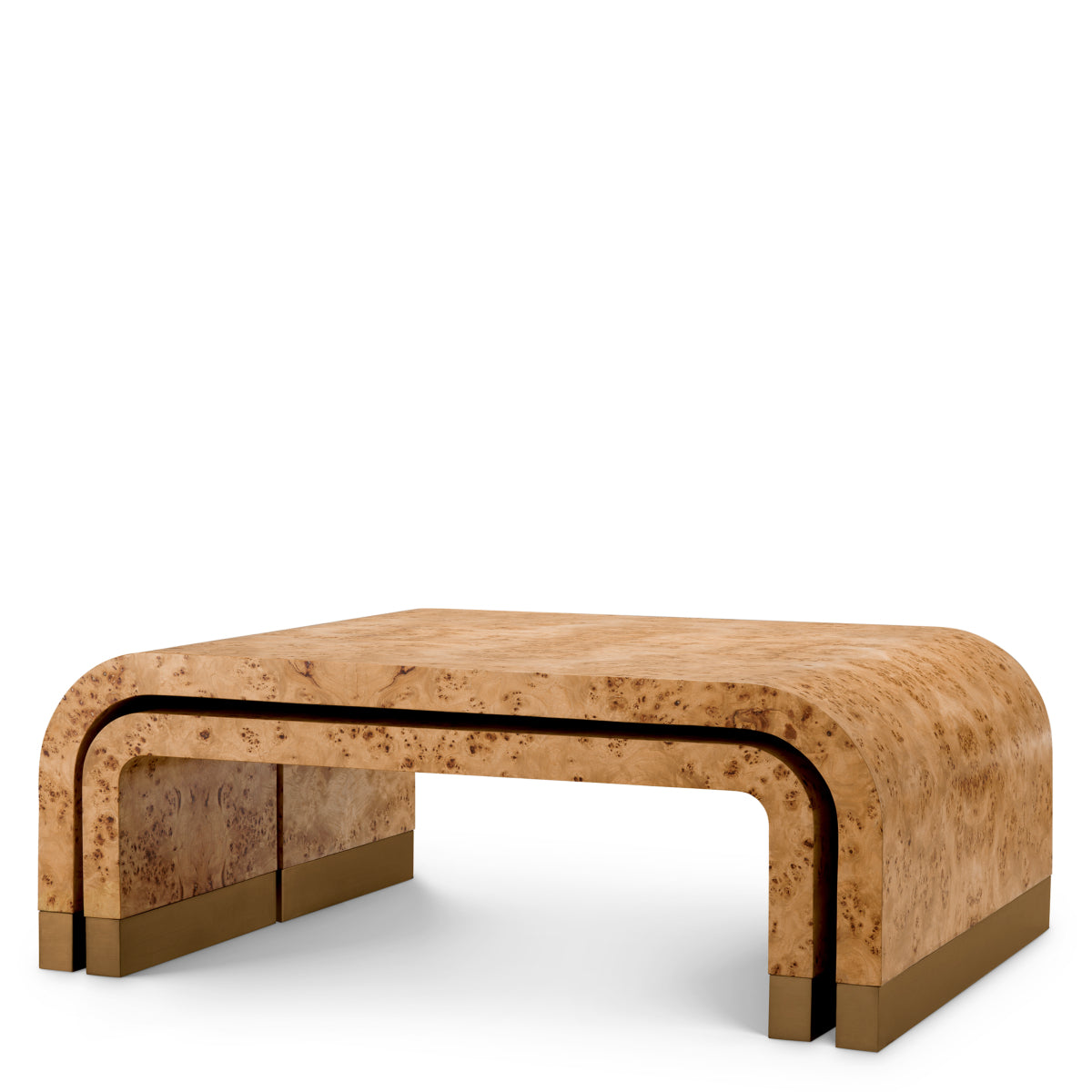 Măsuță de cafea Quinton, furnir mappa burl maro deschis, set de 3