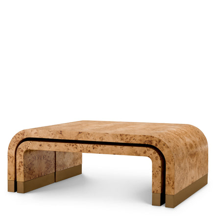 Măsuță de cafea Quinton, furnir mappa burl maro deschis, set de 3