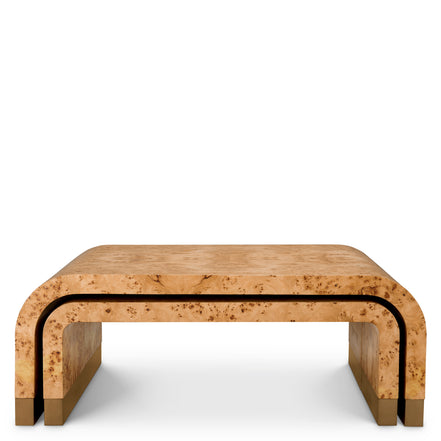 Măsuță de cafea Quinton, furnir mappa burl maro deschis, set de 3