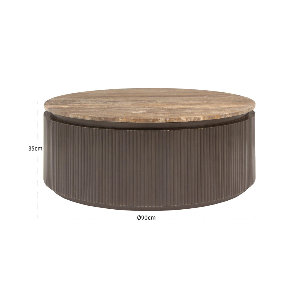 Măsuță de cafea Russo, ash brown, Ø 90 cm – desen tehnic cu dimensiuni