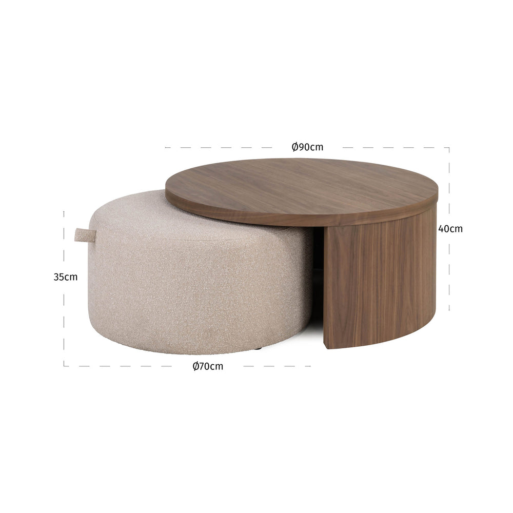 Măsuță de cafea Windsor, nuc, lodge desert, ignifug (set de 2) – desen tehnic cu dimensiuni