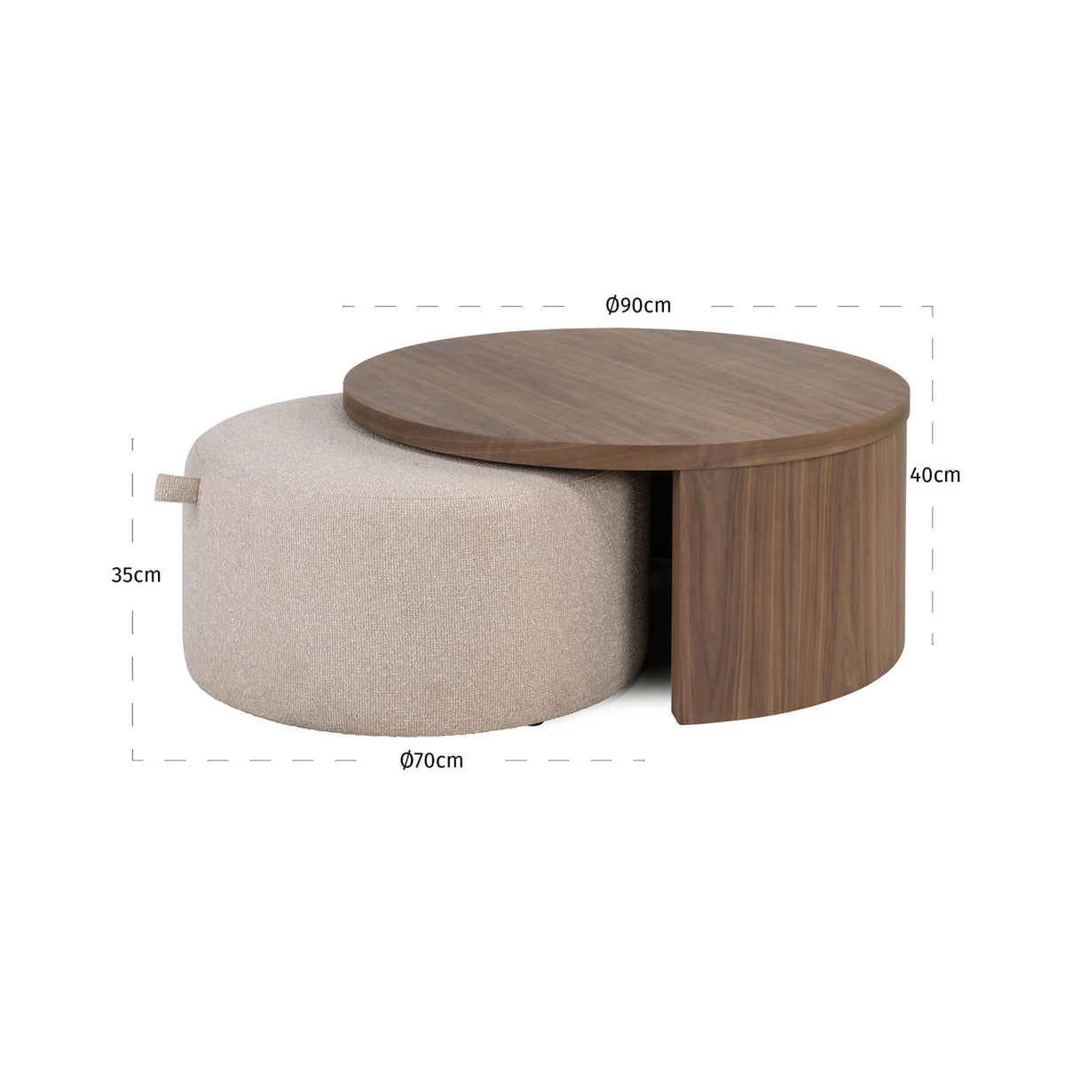 Măsuță de cafea Windsor, nuc, lodge desert, ignifug (set de 2) – desen tehnic cu dimensiuni