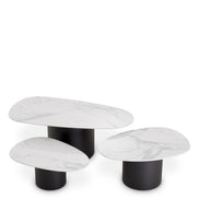 Măsuță de cafea Zane, marmură ceramică albă, set de 3