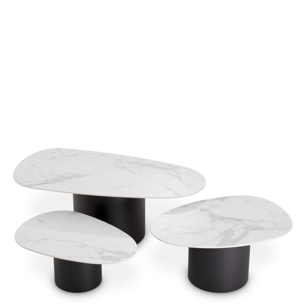 Măsuță de cafea Zane, marmură ceramică albă, set de 3
