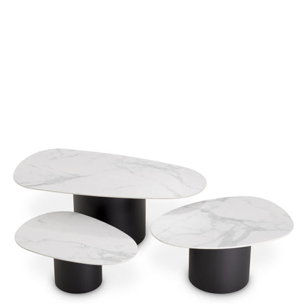 Măsuță de cafea Zane, marmură ceramică albă, set de 3