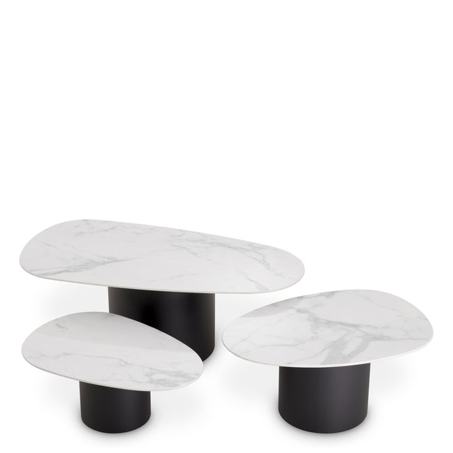 Măsuță de cafea Zane, marmură ceramică albă, set de 3