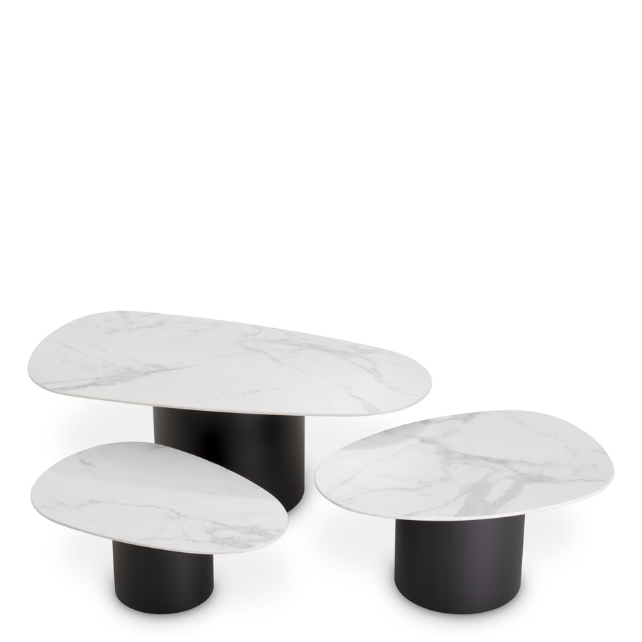 Măsuță de cafea Zane, marmură ceramică albă, set de 3
