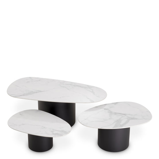 Măsuță de cafea Zane, marmură ceramică albă, set de 3