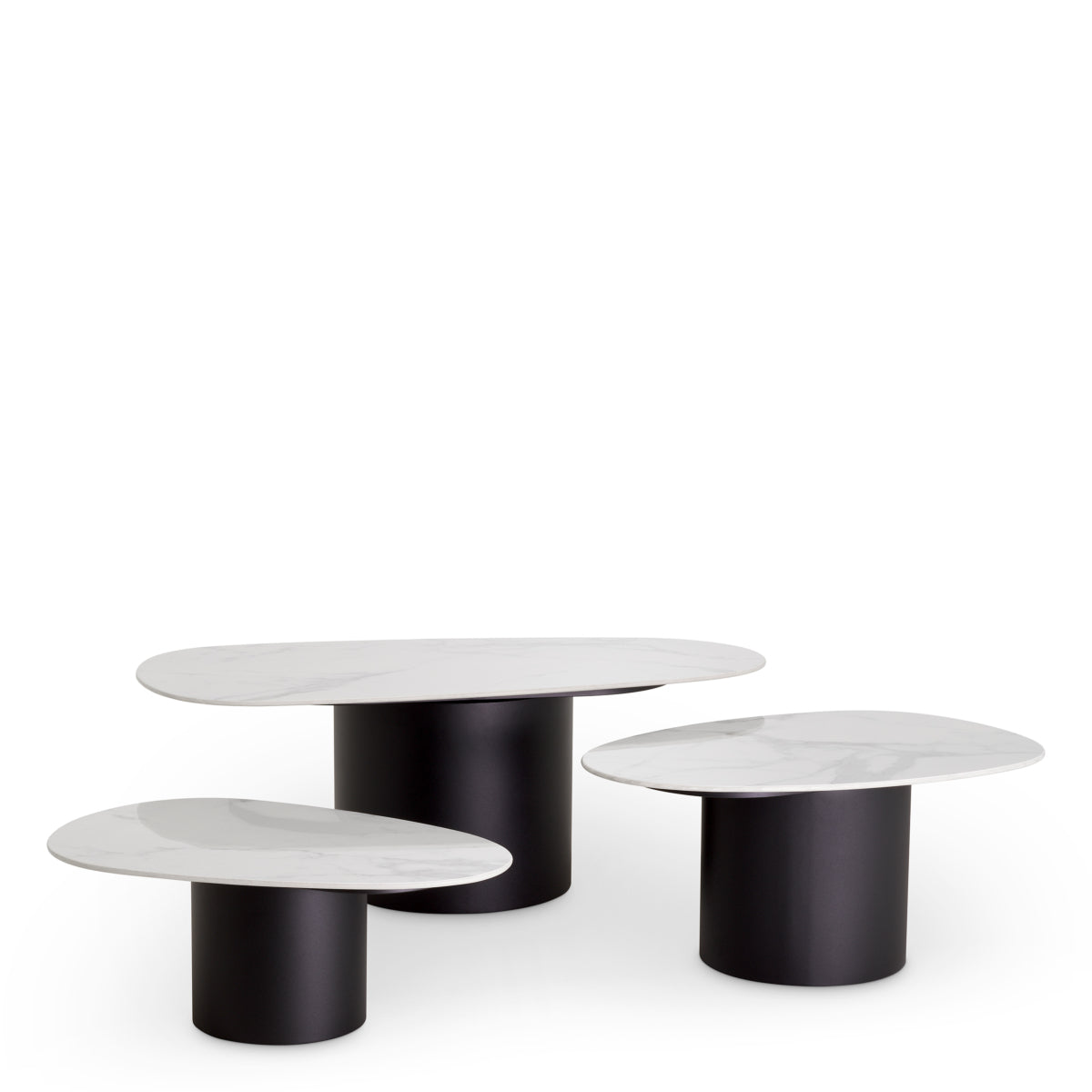 Măsuță de cafea Zane, marmură ceramică albă, set de 3