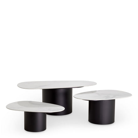 Măsuță de cafea Zane, marmură ceramică albă, set de 3