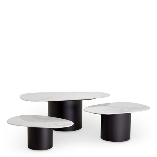 Măsuță de cafea Zane, marmură ceramică albă, set de 3