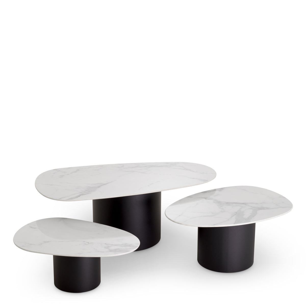 Măsuță de cafea Zane, marmură ceramică albă, set de 3