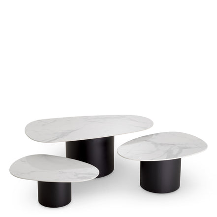 Măsuță de cafea Zane, marmură ceramică albă, set de 3