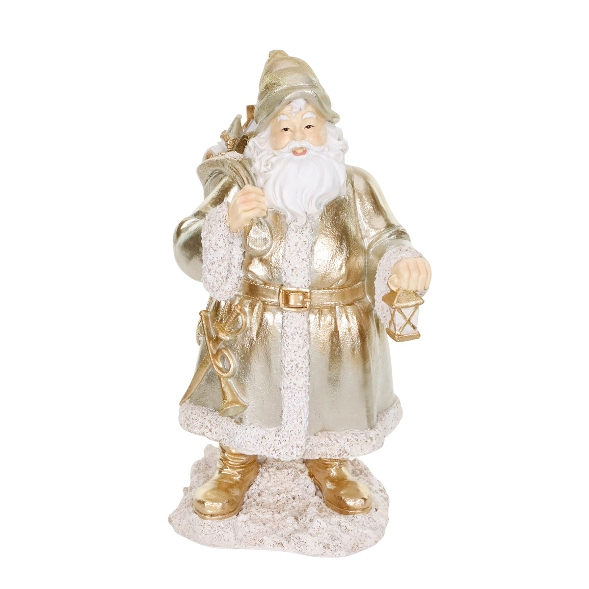Moș Crăciun cu felinar, șampanie/crem/auriu, 29,5 cm