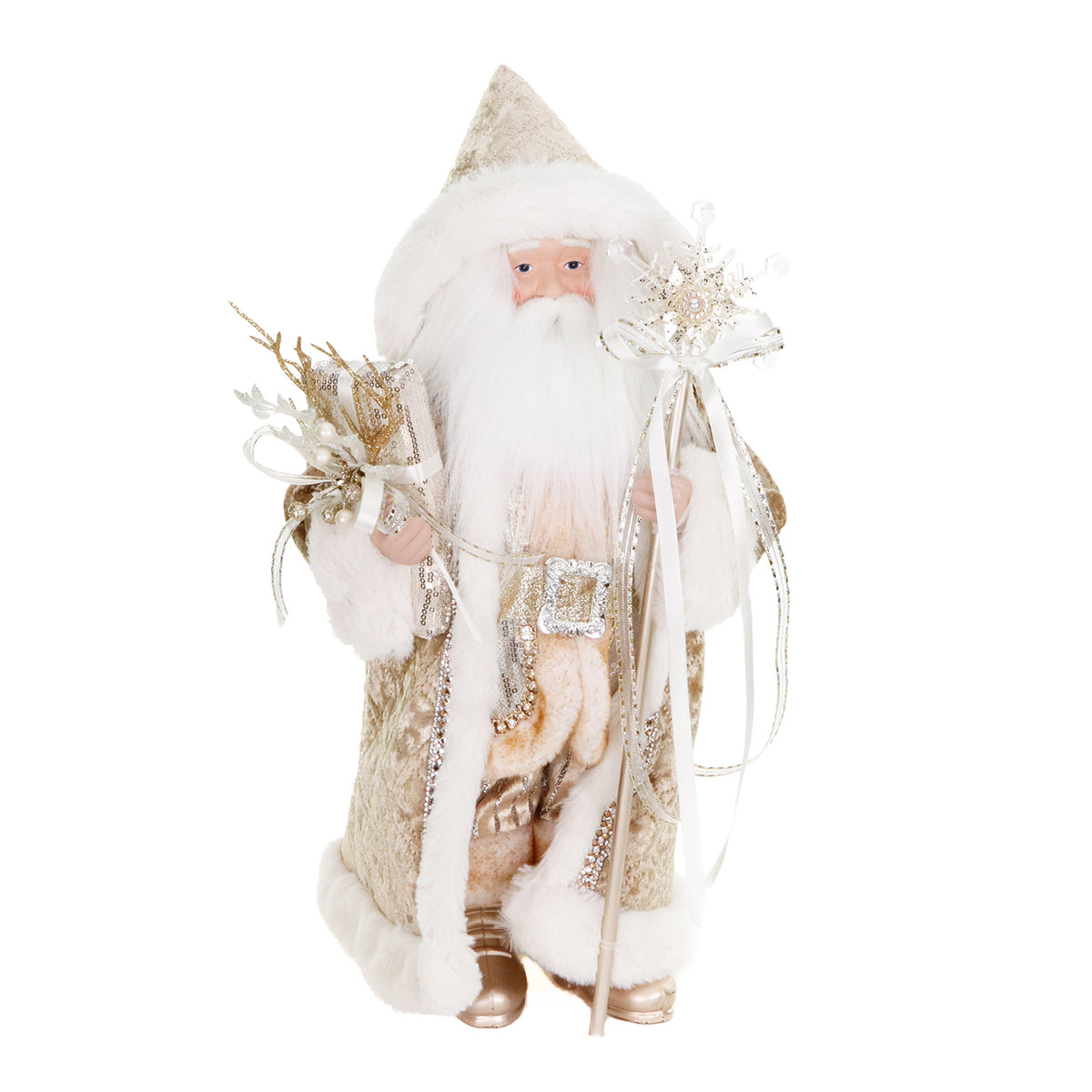 Moș Crăciun regal din textil, crem/auriu/șampanie, 51 cm