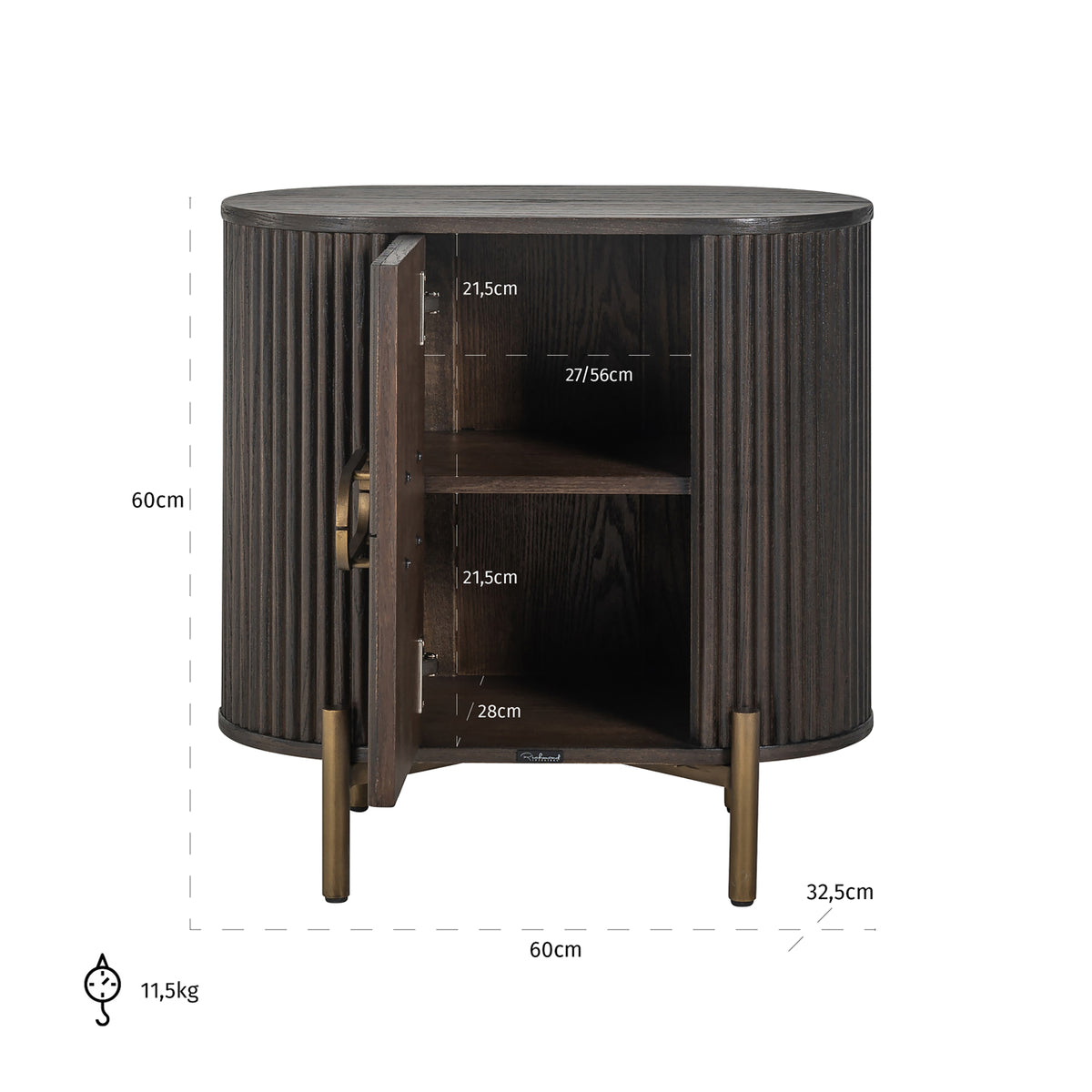Noptieră Luxor, maro – desen tehnic cu dimensiuni