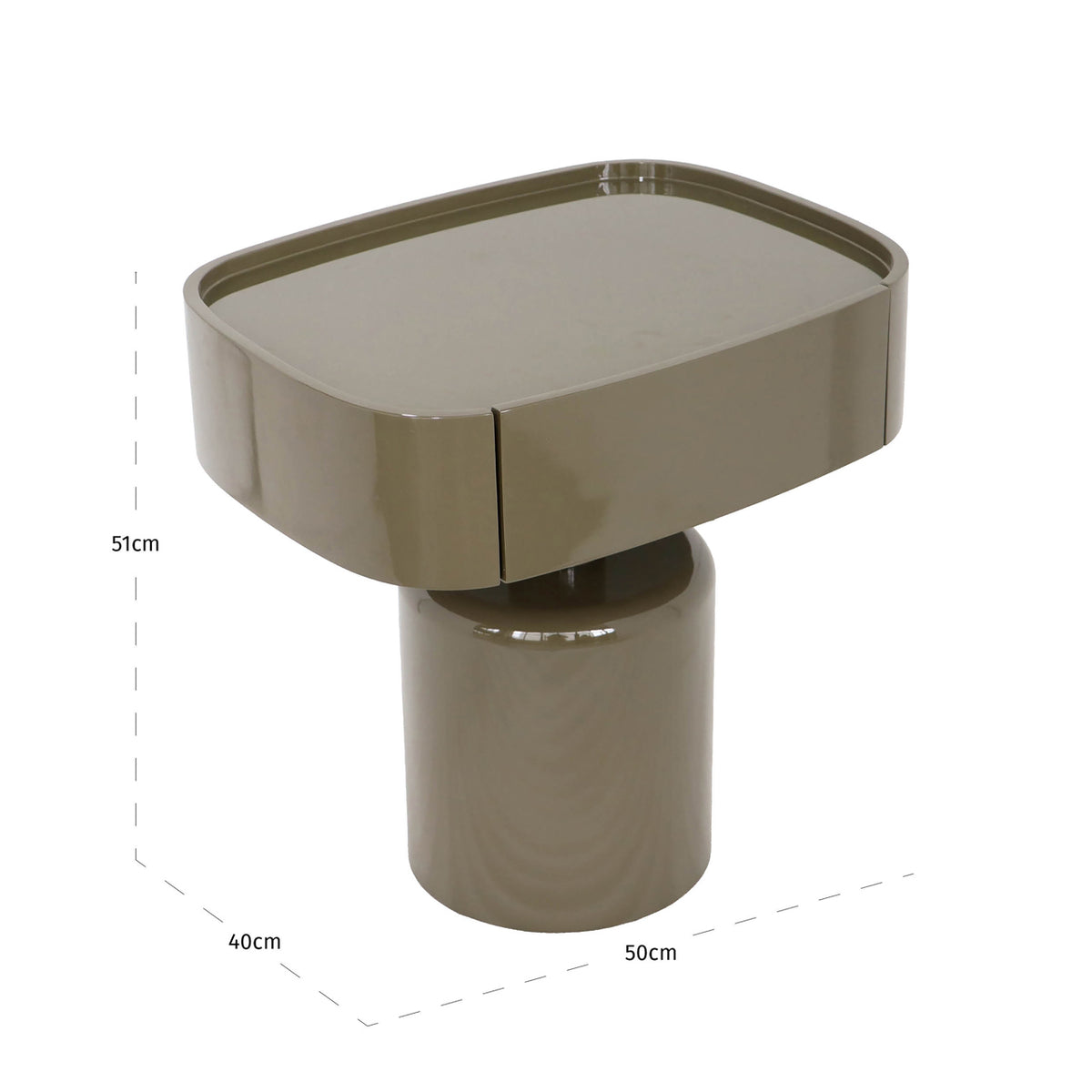 Noptieră Sage, verde argilă – desen tehnic cu dimensiuni