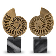 Obiect Ammonite, finisaj alamă vintage, set de 2