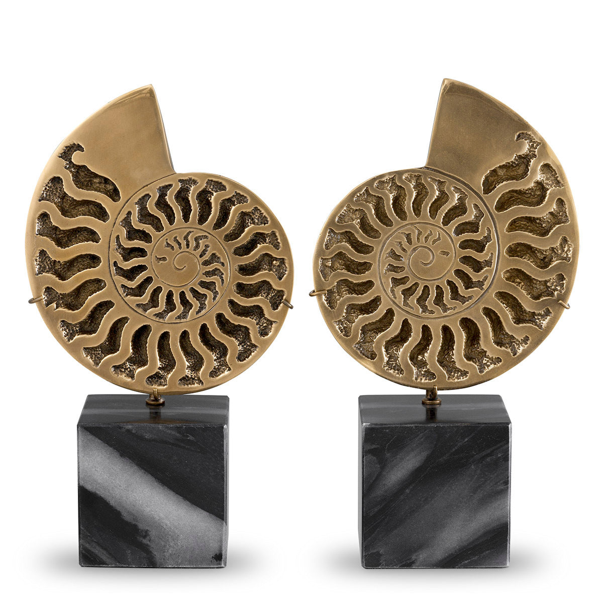 Obiect Ammonite, finisaj alamă vintage, set de 2