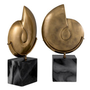 Obiect Ammonite, finisaj alamă vintage, set de 2