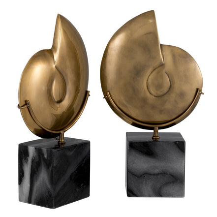 Obiect Ammonite, finisaj alamă vintage, set de 2