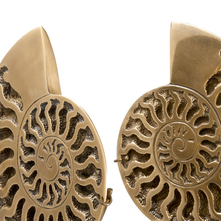 Obiect Ammonite, finisaj alamă vintage, set de 2