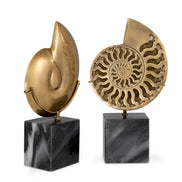 Obiect Ammonite, finisaj alamă vintage, set de 2
