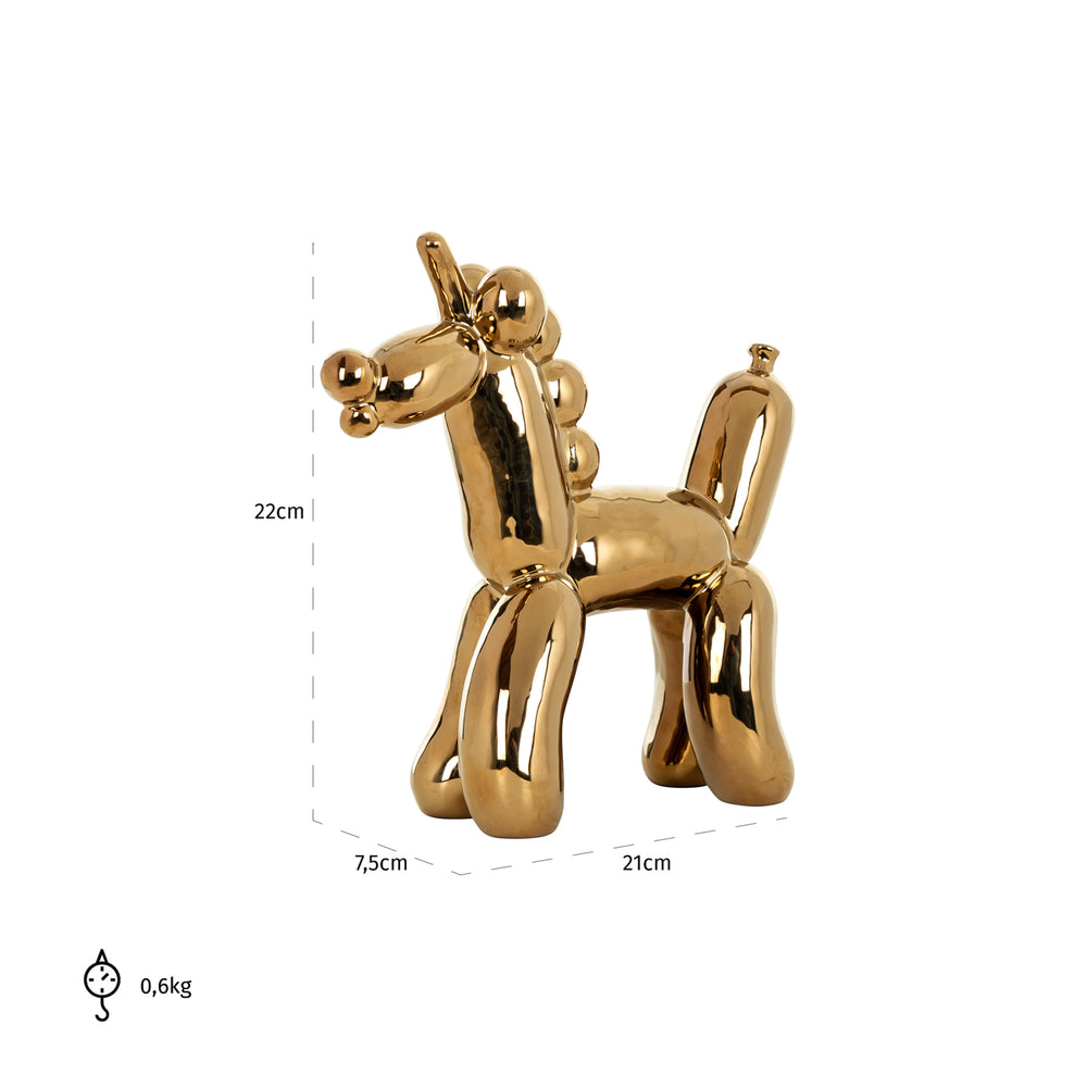 Obiect decorativ Balloonicorn, auriu – desen tehnic cu dimensiuni