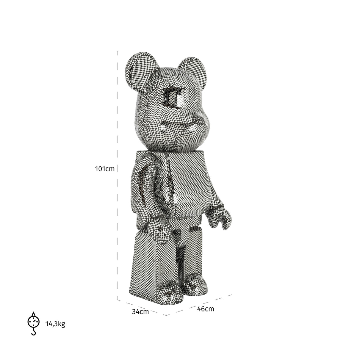 Obiect decorativ Bear, argintiu, mare – desen tehnic cu dimensiuni