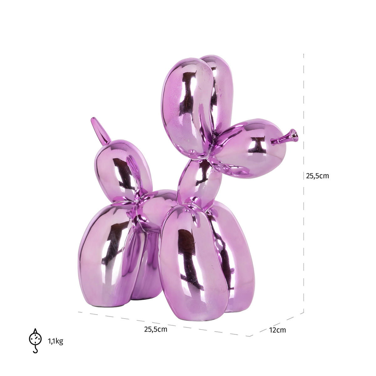 Obiect decorativ Dog, roz – desen tehnic cu dimensiuni