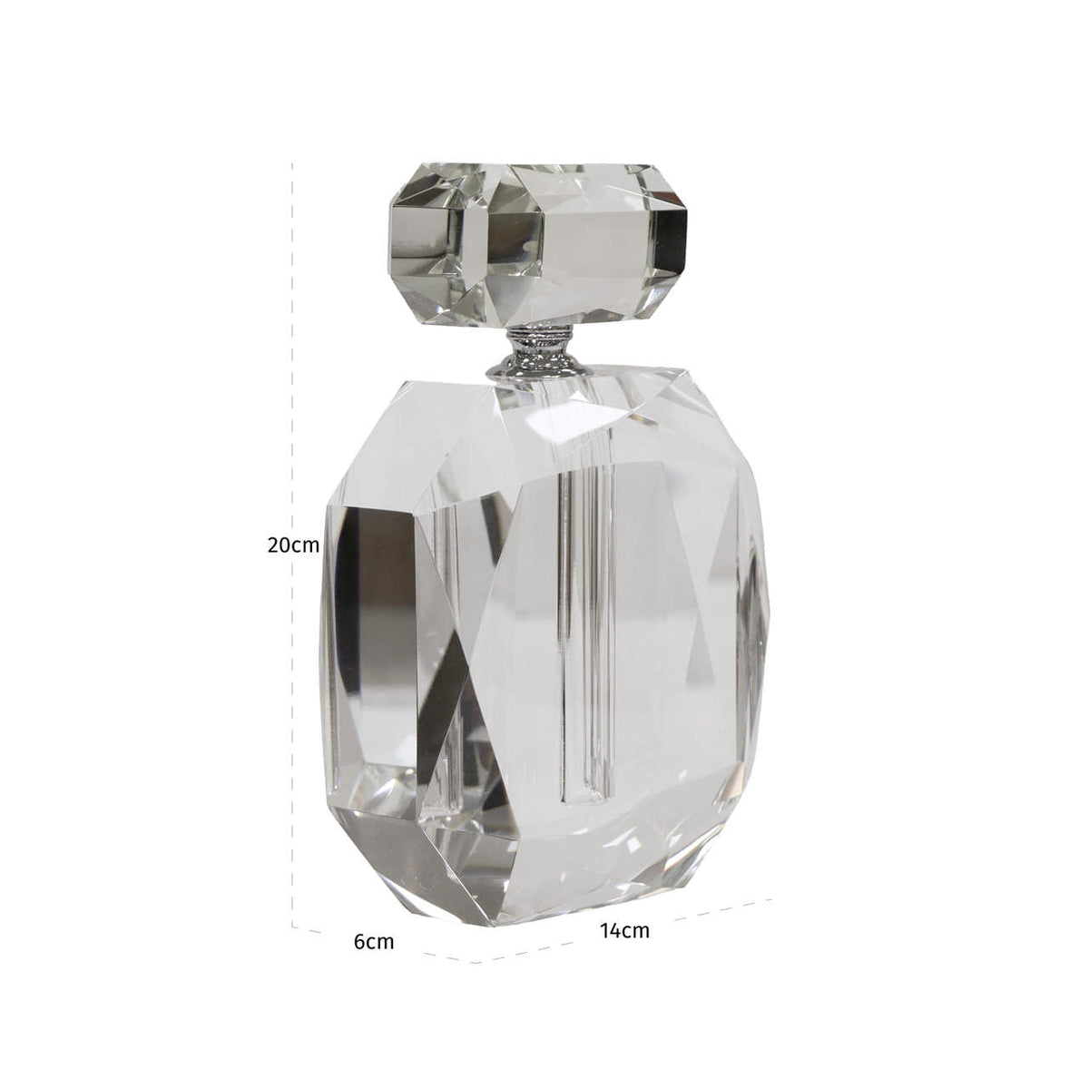 Obiect decorativ Khloe, transparent, sticlă de parfum – desen tehnic cu dimensiuni