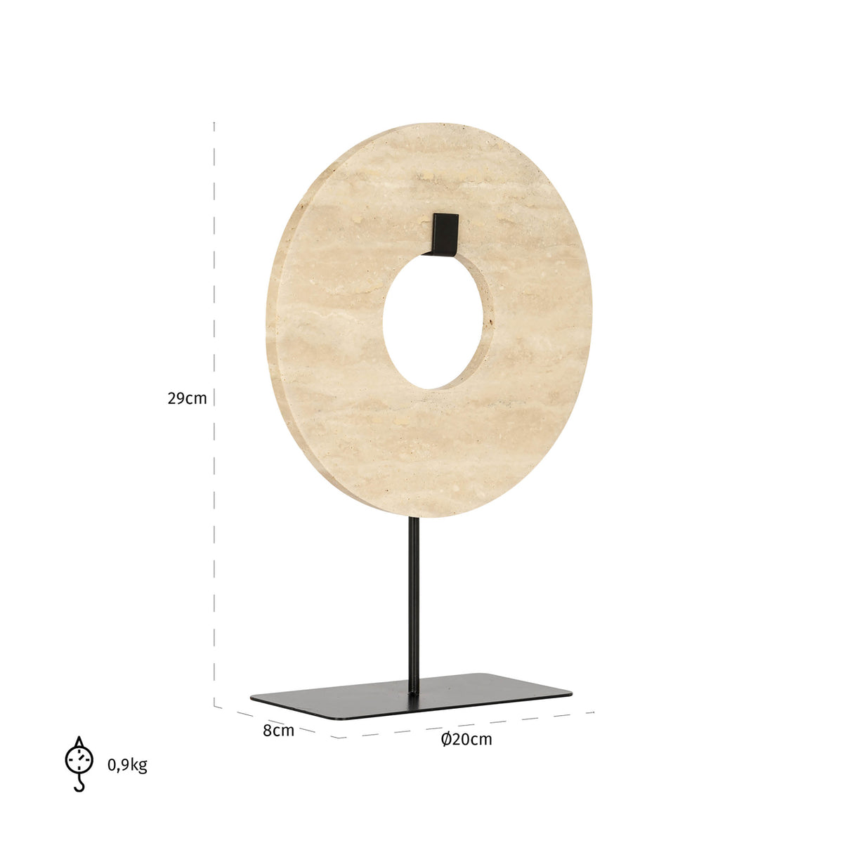 Obiect decorativ Manou, bej, mic – desen tehnic cu dimensiuni