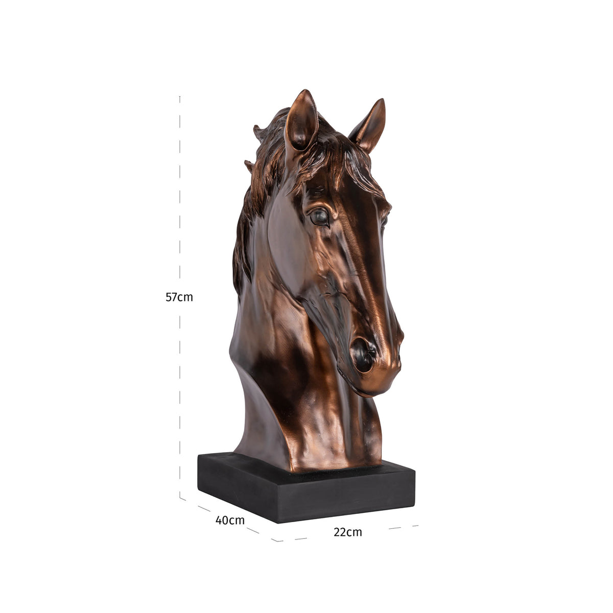 Obiect decorativ Shadow, bronz, sculptură cap de cal – desen tehnic cu dimensiuni