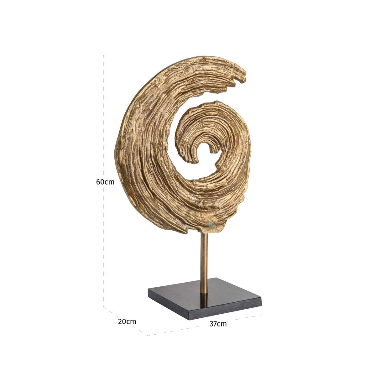 Obiect decorativ Swirl, alamă antichizată, mare – desen tehnic cu dimensiuni