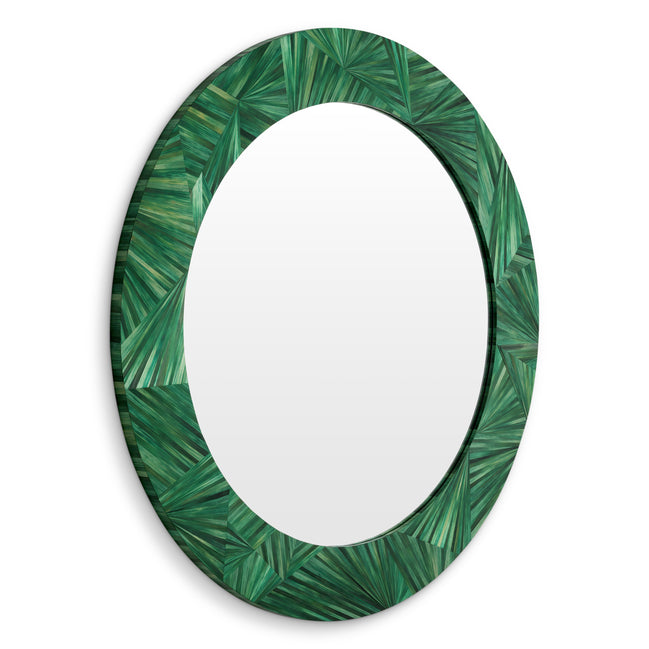 Oglindă Cassara, marchetărie din paie, verde