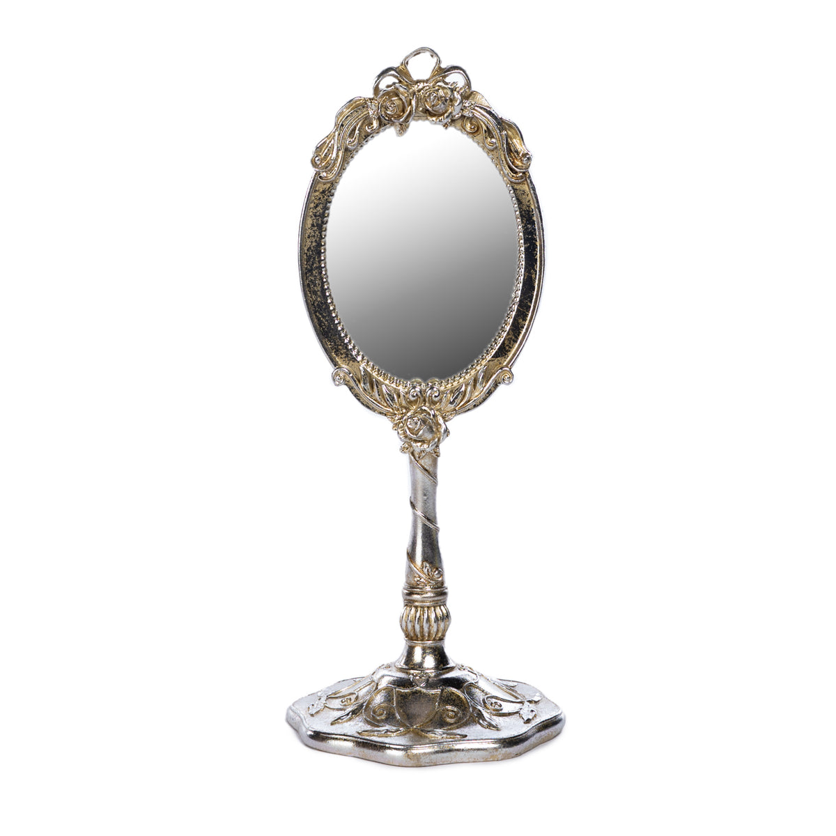 Oglindă de mână elegantă pe bază, șampanie/argintiu, 31 cm